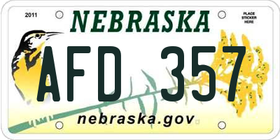 NE license plate AFD357