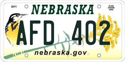 NE license plate AFD402