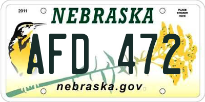 NE license plate AFD472
