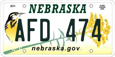 NE license plate AFD474