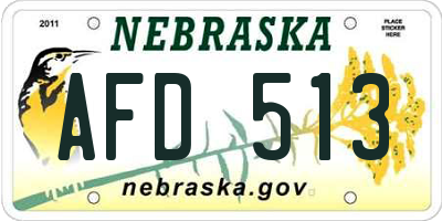 NE license plate AFD513