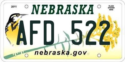 NE license plate AFD522