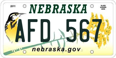 NE license plate AFD567