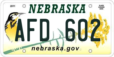 NE license plate AFD602