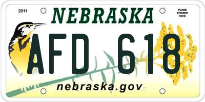 NE license plate AFD618
