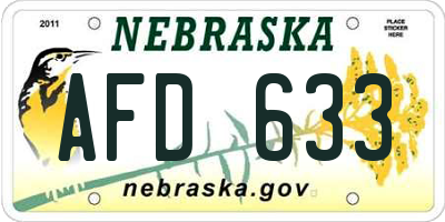 NE license plate AFD633