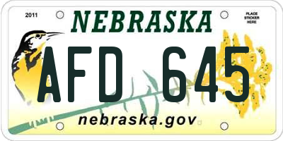 NE license plate AFD645