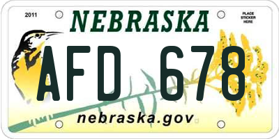 NE license plate AFD678