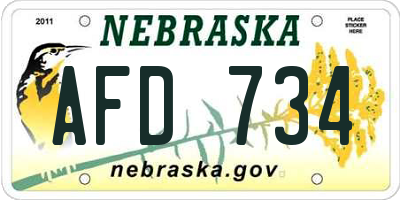 NE license plate AFD734