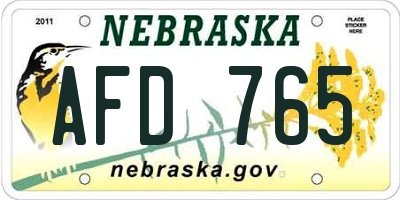 NE license plate AFD765