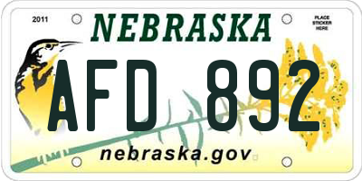 NE license plate AFD892