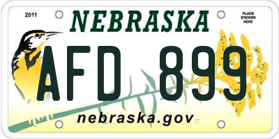 NE license plate AFD899