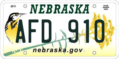 NE license plate AFD910