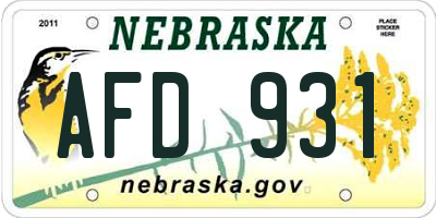 NE license plate AFD931