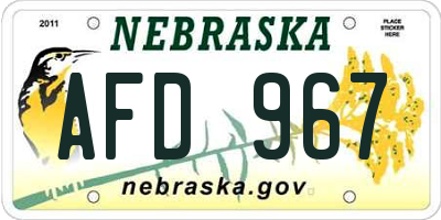 NE license plate AFD967