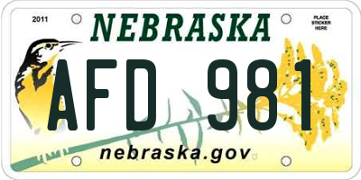 NE license plate AFD981