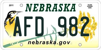 NE license plate AFD982