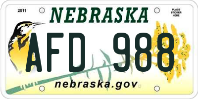 NE license plate AFD988