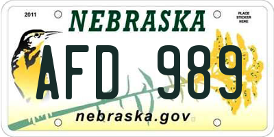 NE license plate AFD989