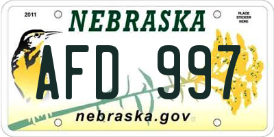 NE license plate AFD997