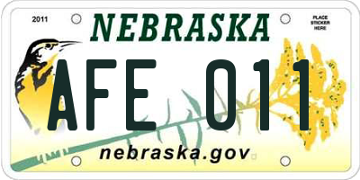 NE license plate AFE011