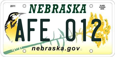 NE license plate AFE012