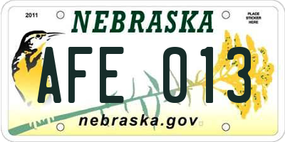 NE license plate AFE013