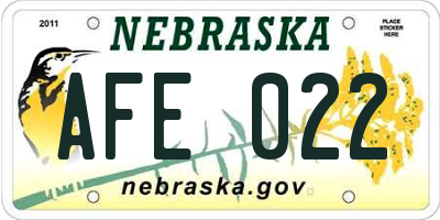 NE license plate AFE022