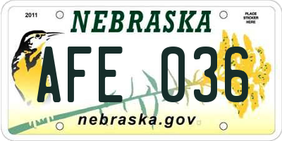 NE license plate AFE036