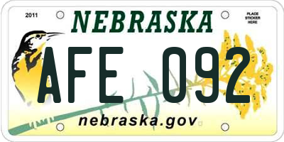 NE license plate AFE092