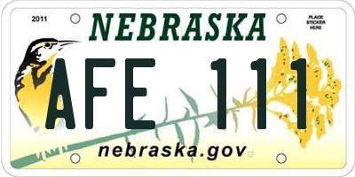 NE license plate AFE111