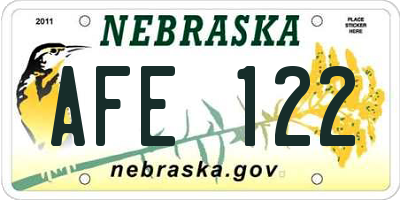 NE license plate AFE122