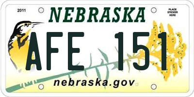 NE license plate AFE151
