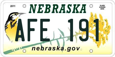 NE license plate AFE191