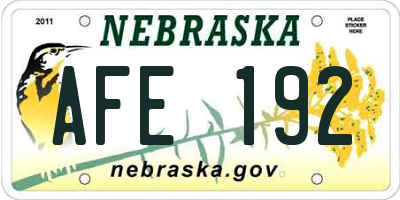 NE license plate AFE192