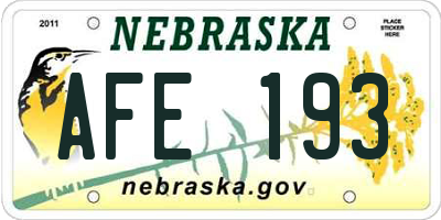 NE license plate AFE193