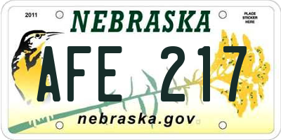 NE license plate AFE217