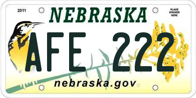 NE license plate AFE222