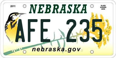 NE license plate AFE235