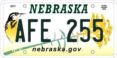 NE license plate AFE255