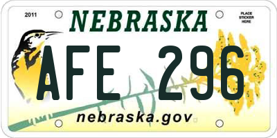 NE license plate AFE296