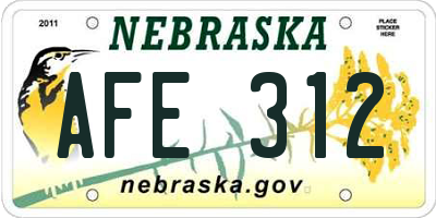 NE license plate AFE312