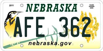 NE license plate AFE362