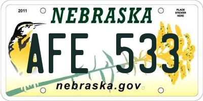 NE license plate AFE533
