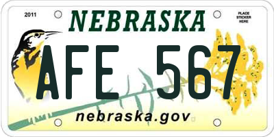 NE license plate AFE567