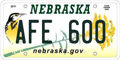 NE license plate AFE600
