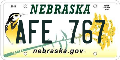 NE license plate AFE767