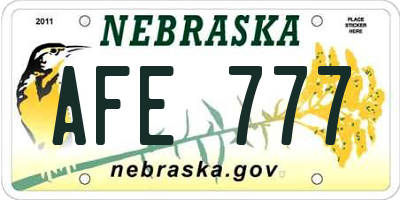 NE license plate AFE777