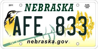 NE license plate AFE833