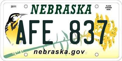 NE license plate AFE837